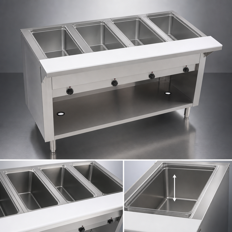 Product image #4 for Advance Tabco Triumph (Supreme) 4-Well Electric Hot Food Table with Cutting Board Shelf, 208/240 Volts, Stainless Steel