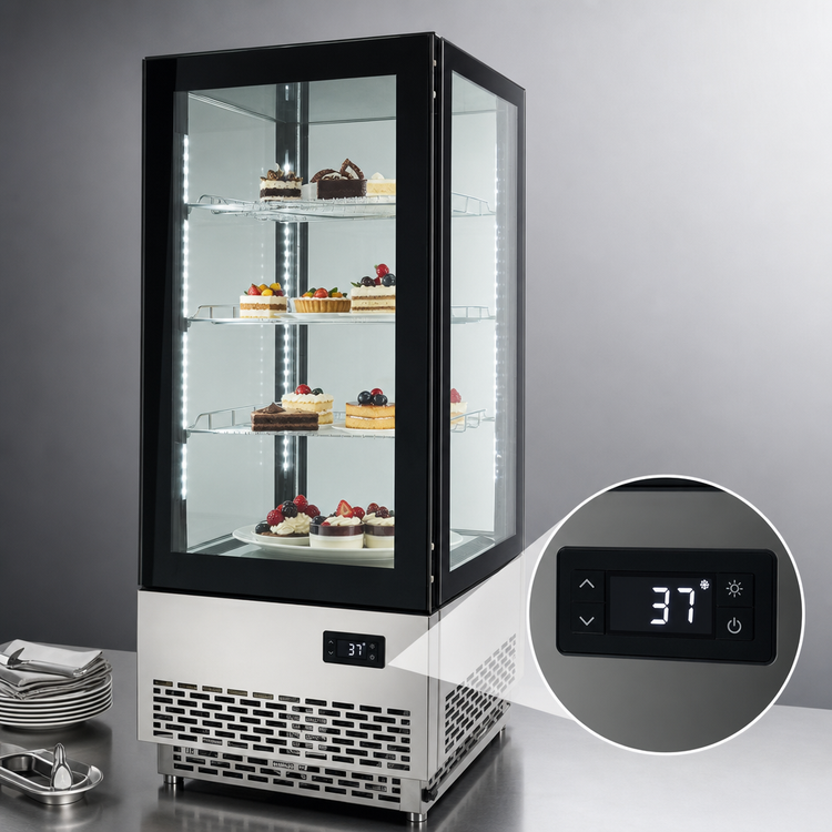 Product image #4 for 17-Inch Four-Sided Glass Countertop Refrigerated Display Case, 2.75 Cu. Ft., Stainless Steel