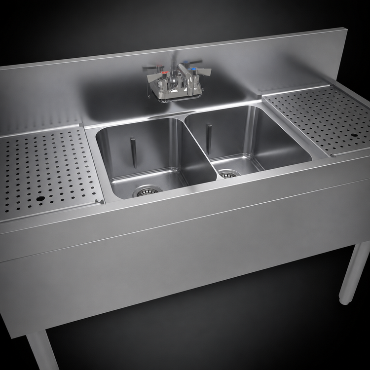 Product image #4 for Glastender DSA-48-S 48-Inch Wide Two-Compartment Underbar Sink Unit with Dual Drainboards