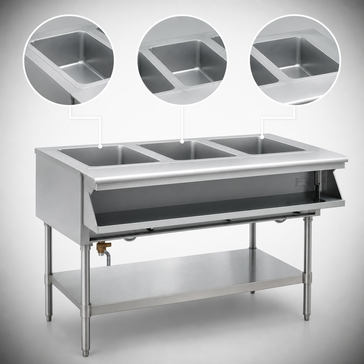 Product image #4 for Eagle Group 48-Inch Electric 3-Well Sealed Well Hot Food Table with Open Shelf Base, 120V