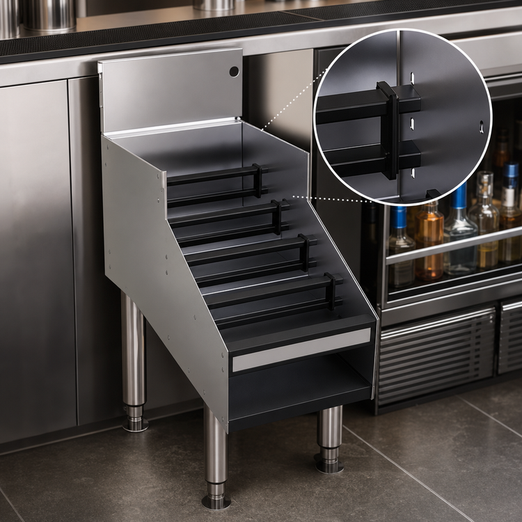 Product image #4 for Freestanding Stainless Steel 5-Step Underbar Liquor Steps, 12 Inch W x 29 Inch D