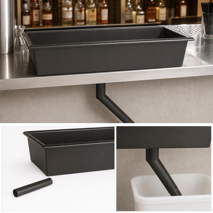 Product image #4 for Bar Maid Plastic Drop-In Bar Drain Tray with Drain Tube, Black, 14 x 5 x 3 Inches