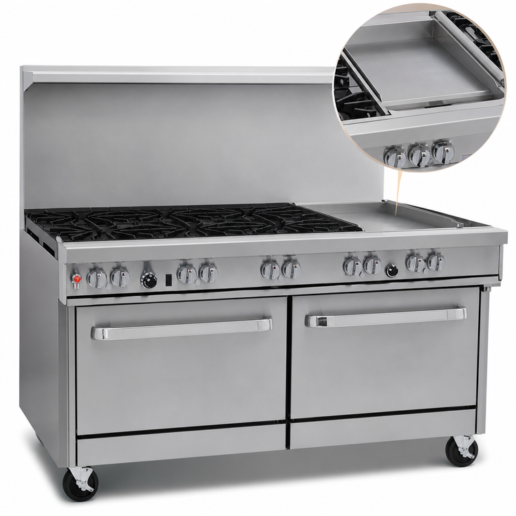 Product image #4 for Southbend Ultimate 60-Inch Commercial Gas Restaurant Range with 6 Open Burners, 24-Inch Griddle, Convection Oven and Cabinet Base