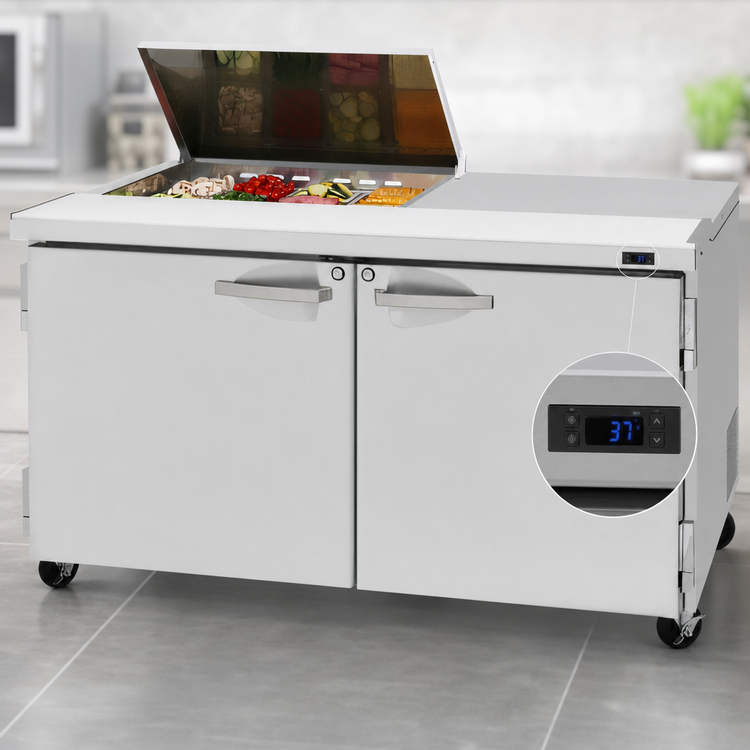 Product image #4 for Turbo Air PRO Series 60-Inch Two-Section Sandwich/Salad Prep Table with Flat Lid, 2 Doors, 8-Pan Top, Rear-Mount Self-Contained Refrigeration