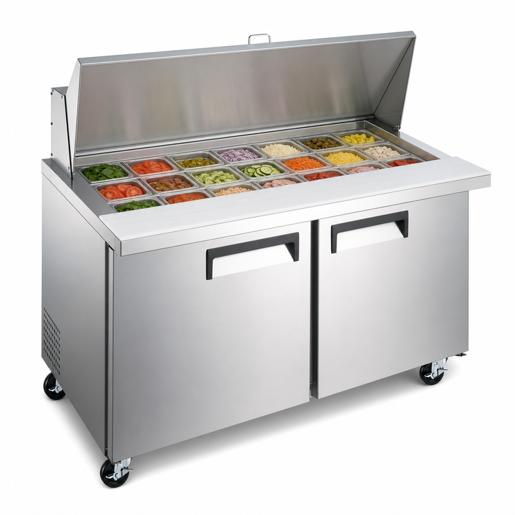 Product image #4 for Hurakan by Equip.me 48-Inch Mega Top Refrigerated Sandwich Prep Table, 2-Door, 9.5 Cu. Ft.
