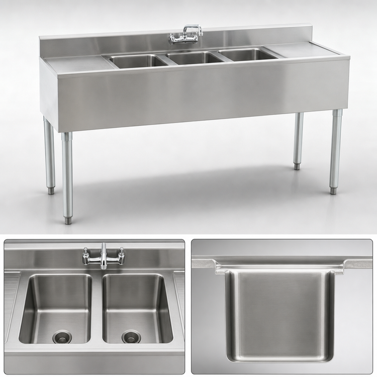 Product image #4 for Eagle Group 1800 Series 48-Inch 2-Compartment Underbar Sink Unit with Dual Drainboards