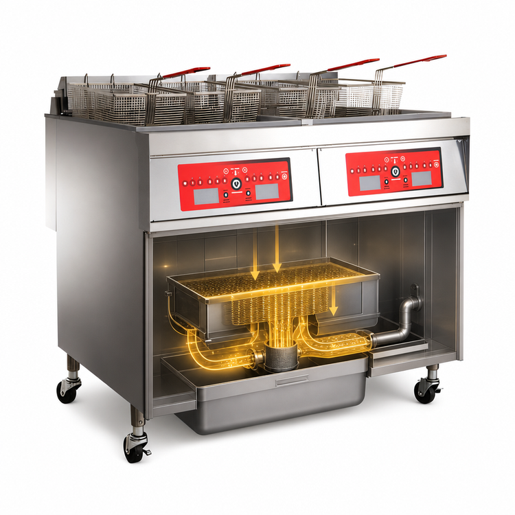 Product image #5 for Vulcan 2ER50CF 31-Inch Two-Vat Electric Floor Fryer with Programmable Computer Controls and Built-In KleenScreen PLUS Filtration