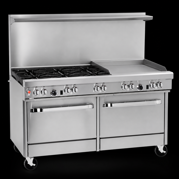 Product image #4 for Southbend Ultimate 60-Inch Gas Restaurant Range with 6 Star/Saute Burners, 24-Inch Griddle/Broiler, Standard Oven, and Cabinet Base