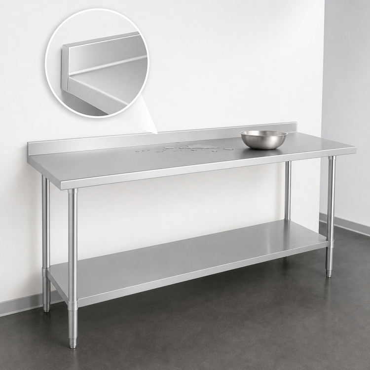 Product image #4 for Duke Stainless Steel Work Table with 1-1/8-Inch Riser and Stainless Undershelf, 144-Inch Long x 36-Inch Deep