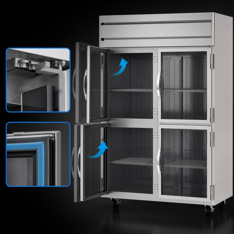 Product image #4 for Beverage-Air Horizon Series Two-Section Reach-In Freezer with Four Half Glass Doors, 46.29 Cu. Ft., Top-Mounted Self-Contained Refrigeration