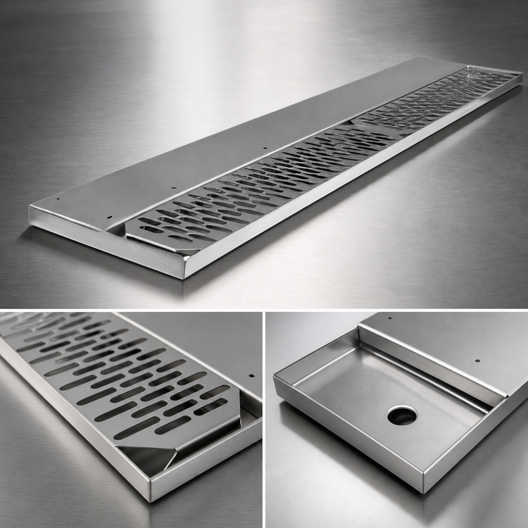 Product image #4 for Glastender 30-Inch Stainless Steel Underbar Drink Rail with Left Drain