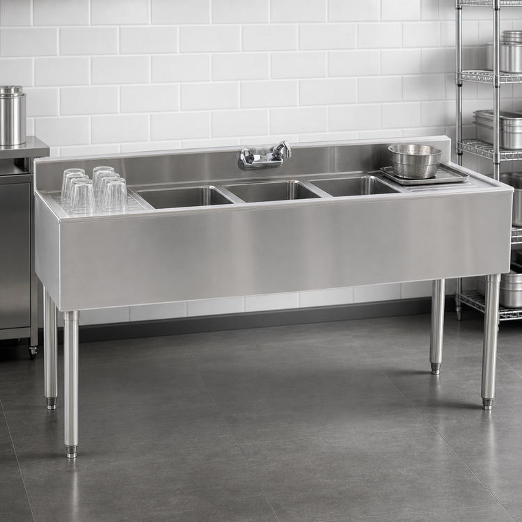 Product image #4 for Eagle Group 1800 Series 4-Compartment Underbar Sink Unit with Dual Drainboards, 72W x 20D, 304 Stainless Steel