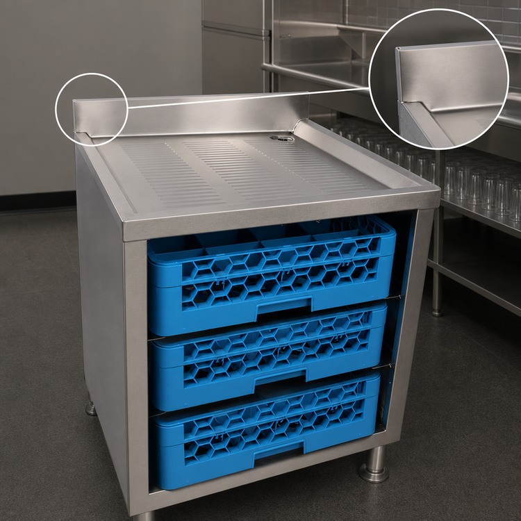Product image #4 for BK Resources Stainless Steel Underbar Glass Rack Unit with Drainboard Top, Open Front Base, and Adjustable Rack Slides