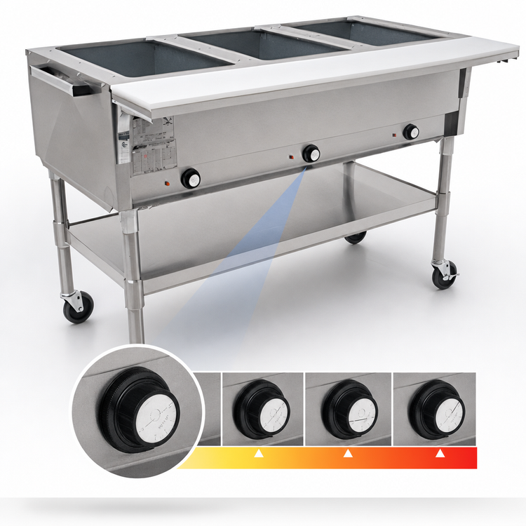 Product image #4 for Eagle Group Portable Electric Hot Food Table with 2 Dry Wells, 36-Inch Wide, Open Shelf Base, 240V