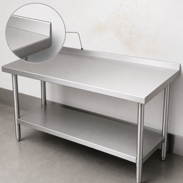 Product image #4 for John Boos Stallion 16-Gauge 300-Series Stainless Steel Work Table, 144 x 36 Inches, 1-1/2-Inch Rear Up-Turn, Open With Undershelf