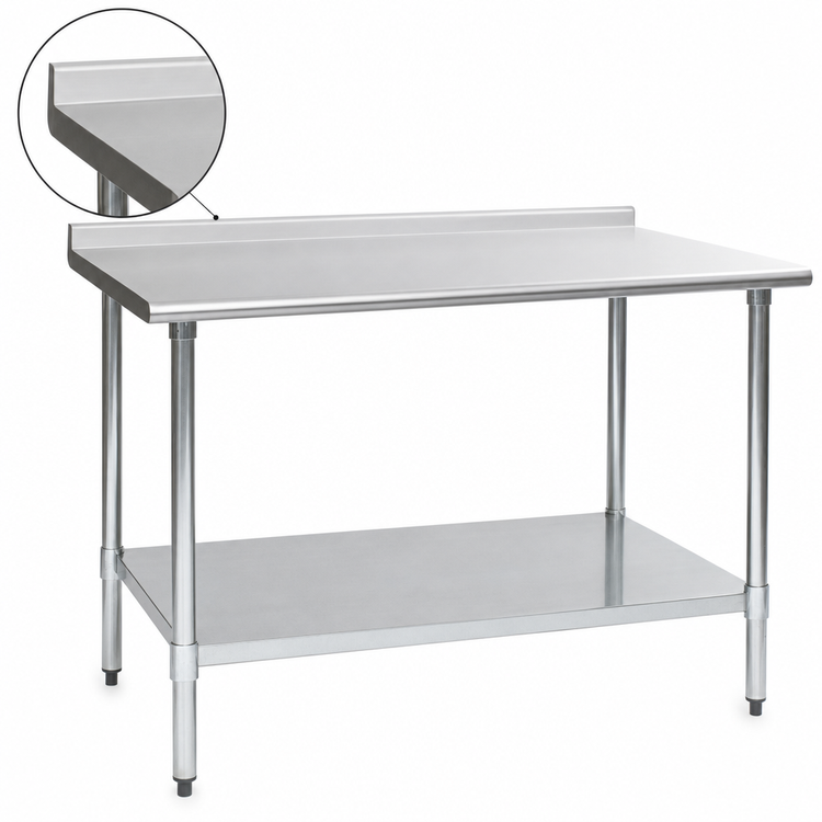 Product image #4 for Eagle Group Budget Series 84-Inch x 36-Inch 430 Stainless Steel Work Table with 1-1/2-Inch Rear Up-Turn and Adjustable Undershelf