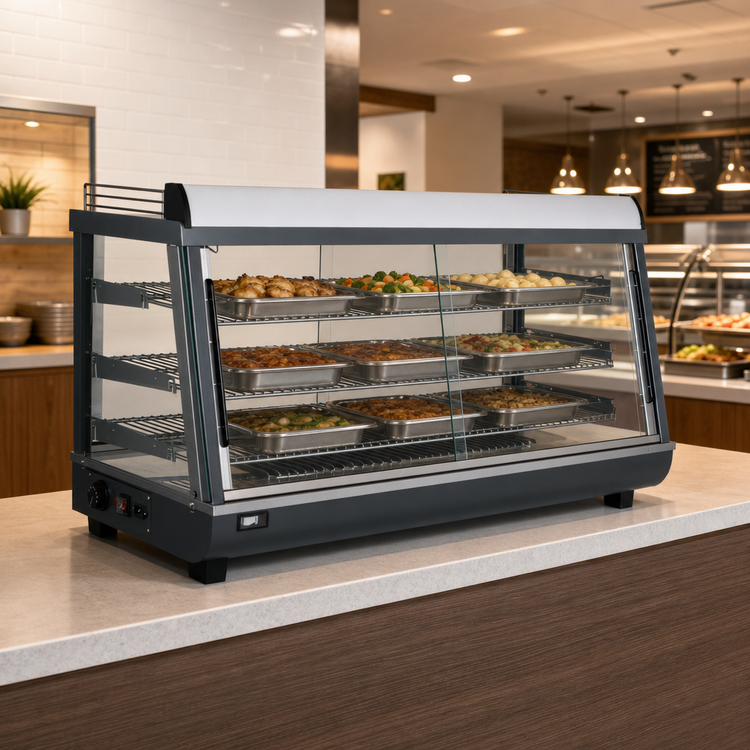 Product image #4 for Omcan 47-Inch Countertop Self-Service Heated Hot Food Display Case with Straight Glass Front, 6.6 Cu. Ft.