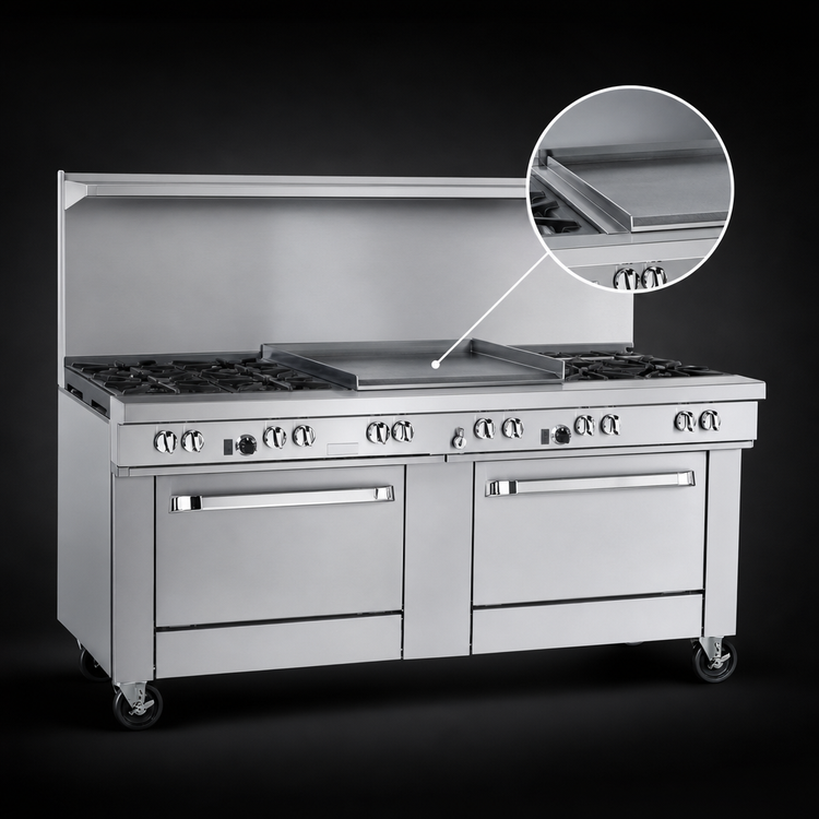 Product image #4 for Southbend Ultimate 72-Inch Gas Restaurant Range with 3 Front Burners, 2 Rear Pyromax Burners, 36-Inch Griddle, and 2 Standard Ovens