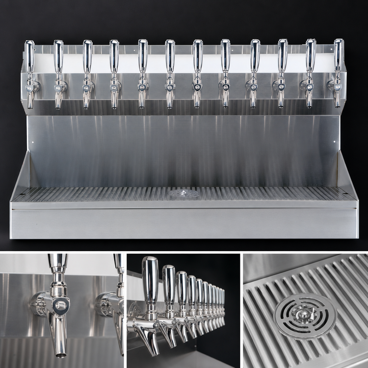 Product image #4 for Kronos 12-Faucet Wall-Mount Glycol-Cooled Draft Tower with Integrated Drip Tray and Glass Rinser