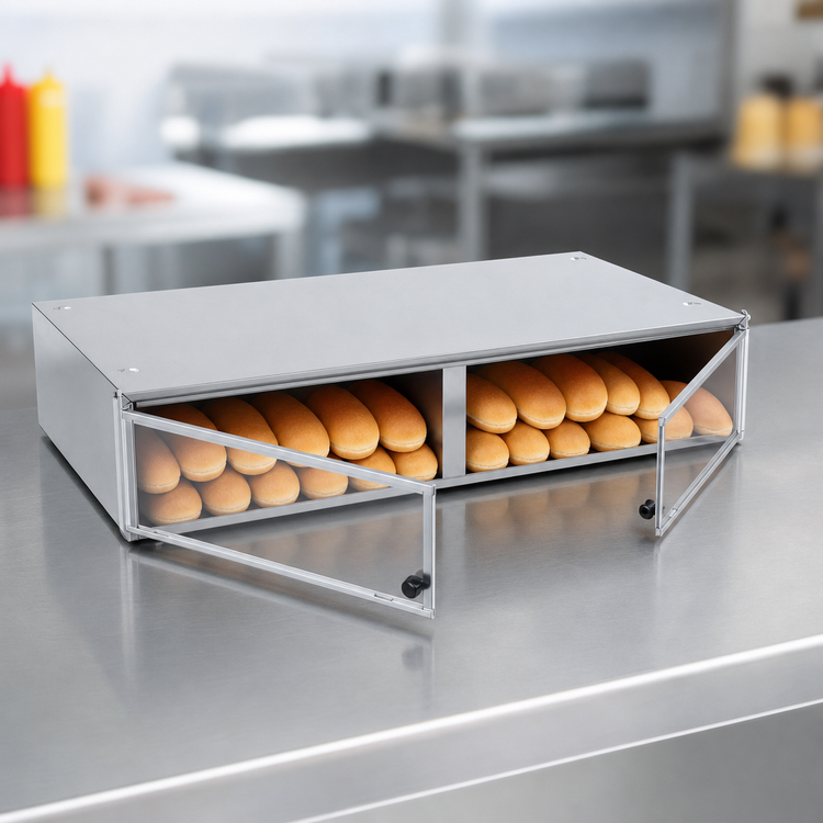 Product image #4 for Nemco 36-Bun Stainless Steel Hot Dog Bun Box with Polycarbonate Hinged Doors, 23.75-Inch Wide