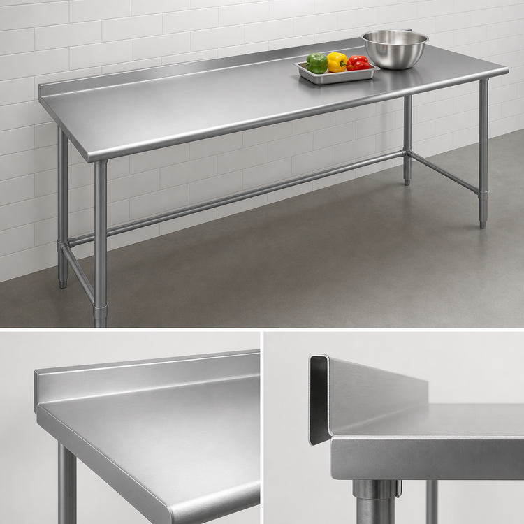 Product image #4 for Eagle Budget Series 108-Inch x 24-Inch 430 Stainless Steel Work Table with Rear Up-Turn