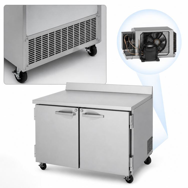 Product image #4 for Turbo Air PRO Series 48-1/4-Inch Two-Section Worktop Refrigerator with Solid Swing Doors, 12.2 Cu. Ft.