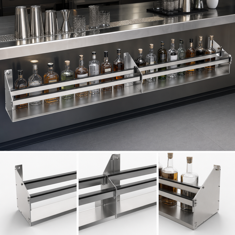 Product image #4 for Glastender 69 Inch Double Speed Rail, Stainless Steel, Open Step-and-Rail Design