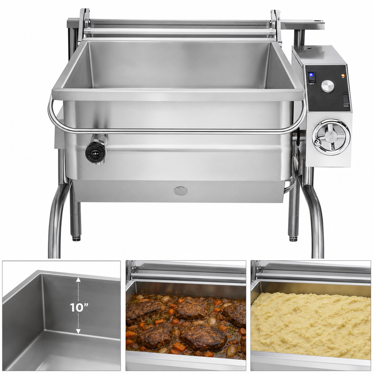 Product image #4 for Groen 40-Gallon Gas Braising Pan with Manual Tilt, 10-Inch Deep Pan and Open Leg Base