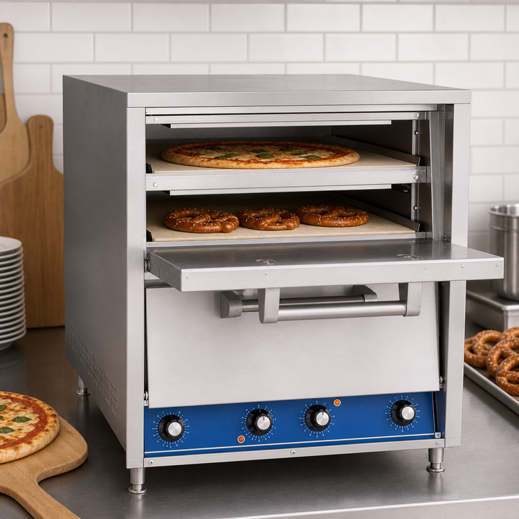 Product image #5 for Bakers Pride HearthBake Series Countertop Electric Pizza/Pretzel Oven, 2-Compartment, Brick-Lined, with 4 Removable Cordierite Hearth Decks