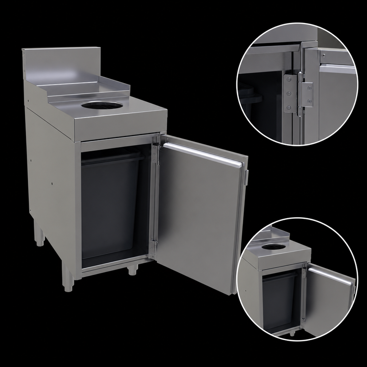 Product image #4 for Glastender Free-Standing Stainless Steel Underbar Dry Waste Unit with Hinged Door, 14 x 24 Inches