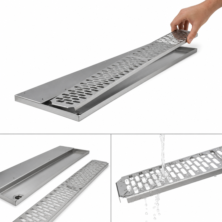 Product image #4 for Glastender 18-Inch Stainless Steel Right-Drain Underbar Drink Rail