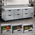 Thumbnail image #4 for Beverage-Air Three-Section 93-Inch Wide Worktop Refrigerator with 6 Drawers and Rear Splash