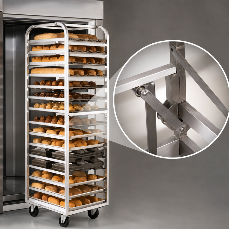Product image #4 for Adamatic/Revent C-Lift Roll-In Oven Rack with Stainless Steel Lift, 10-Pan Capacity, Single-Side Load