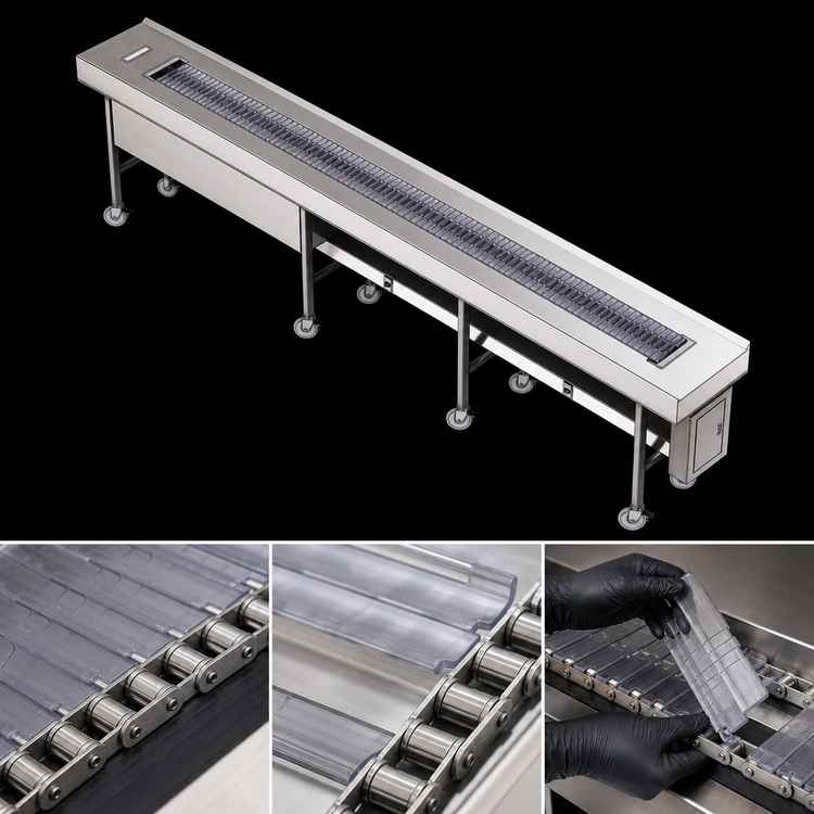 Product image #4 for Dinex DXIESSB14 14 ft. Lexan Slat Belt Motorized Tray Make-Up Conveyor