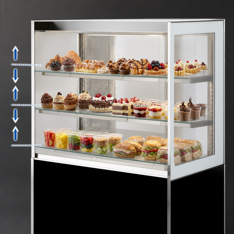 Product image #4 for Italian Glass Series Self-Service Non-Refrigerated Pastry Display Case, 60 Inch Floor Model with 3 Adjustable Glass Shelves
