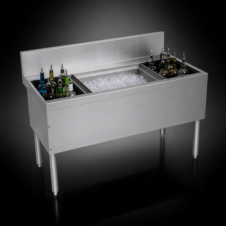 Product image #4 for Advance Tabco Prestige Supreme 60-Inch Stainless Steel Underbar Ice Chest with 10-Circuit Cold Plate and Dual Bottle Racks