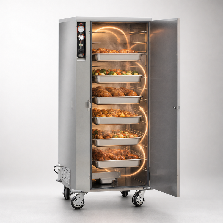 Product image #4 for FWE Half-Height Humidified Heated Holding Cabinet, Stainless Steel, Universal Tray Slides, 6 Full-Size Pan Capacity