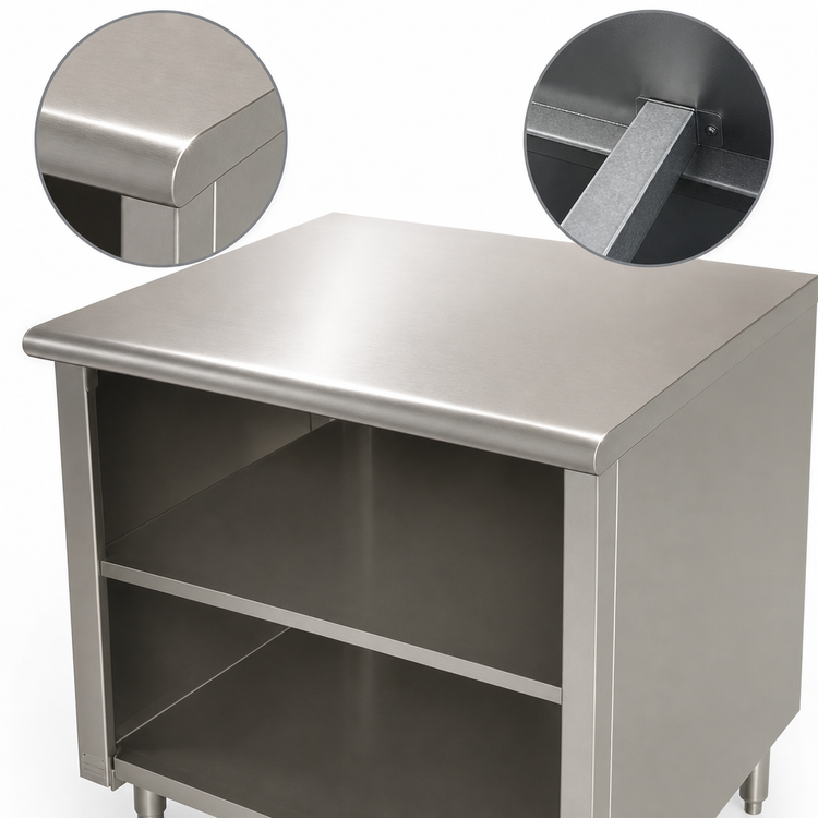 Product image #4 for Advance Tabco Special Value Series 36 x 24-Inch Economy Open Base Work Table with Mid-Shelf, 16 Gauge 304 Stainless Steel