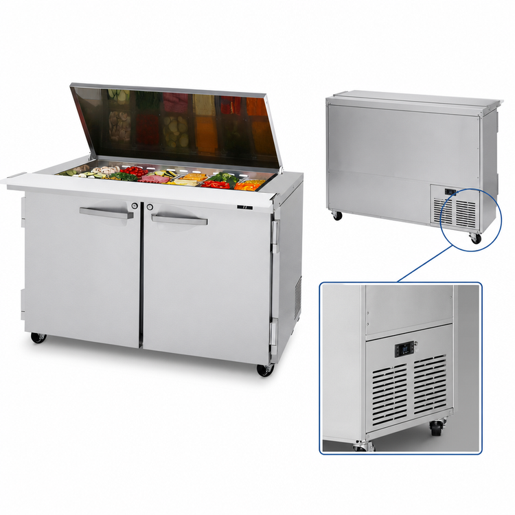 Product image #4 for Turbo Air PRO Series Mega Top Flat Lid Sandwich/Salad Prep Table, 48 1/4-Inch, 2-Section, 18-Pan