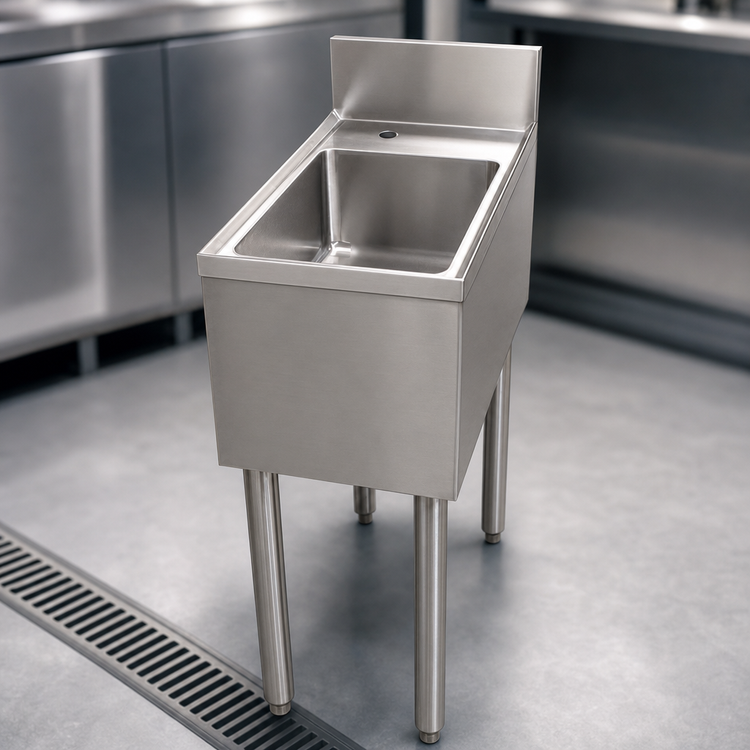 Product image #5 for BK Resources 12 Inch Wide One-Compartment Underbar Dump Sink with 10 x 14 x 6 Inch Bowl and 4 Inch Backsplash