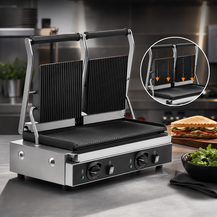 Product image #4 for Vollrath Countertop Electric Panini Press with Cast-Iron Grooved Plates