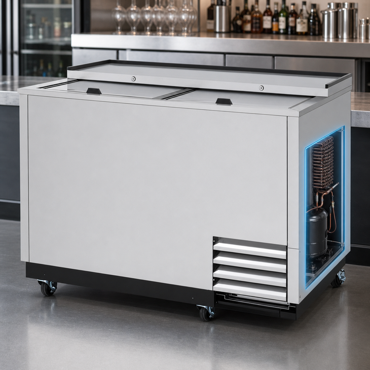 Product image #4 for Turbo Air Super Deluxe 50-Inch Wide Glass Chiller & Froster with Top Sliding Lids and Self-Cleaning Condenser