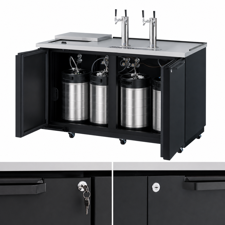 Product image #4 for Turbo Air Super Deluxe Club Top Beer Dispenser, 3 Half-Barrel Capacity, 2 Columns, Black Laminated Exterior, 115V