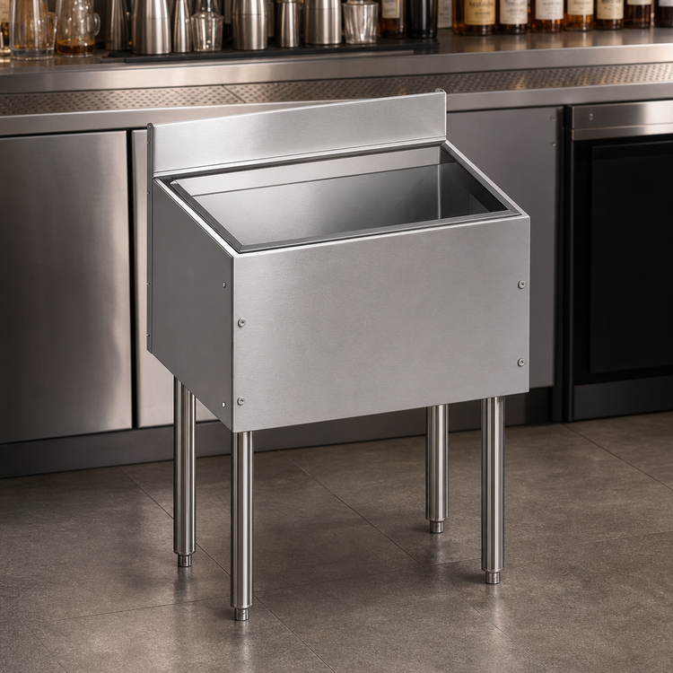 Product image #4 for CHOICE Underbar Stainless Steel Ice Bin with Built-In 10-Circuit Cold Plate, 30 Inch W x 24 Inch D, 106 lb. Capacity
