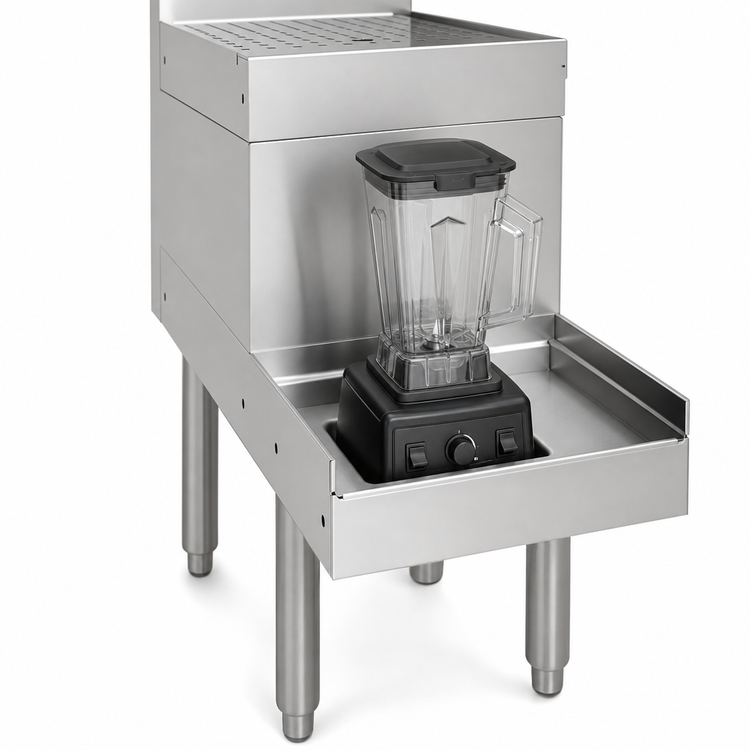 Product image #4 for Freestanding Stainless Steel Underbar Blender Station with Drainboard Top, 12 x 24 Inches