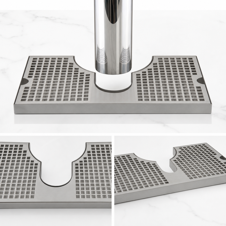 Product image #4 for Micro Matic USA Surface-Mount Stainless Steel Drip Tray Trough with 4-Inch Draft Beer Column Cutout, 14 x 8 Inches