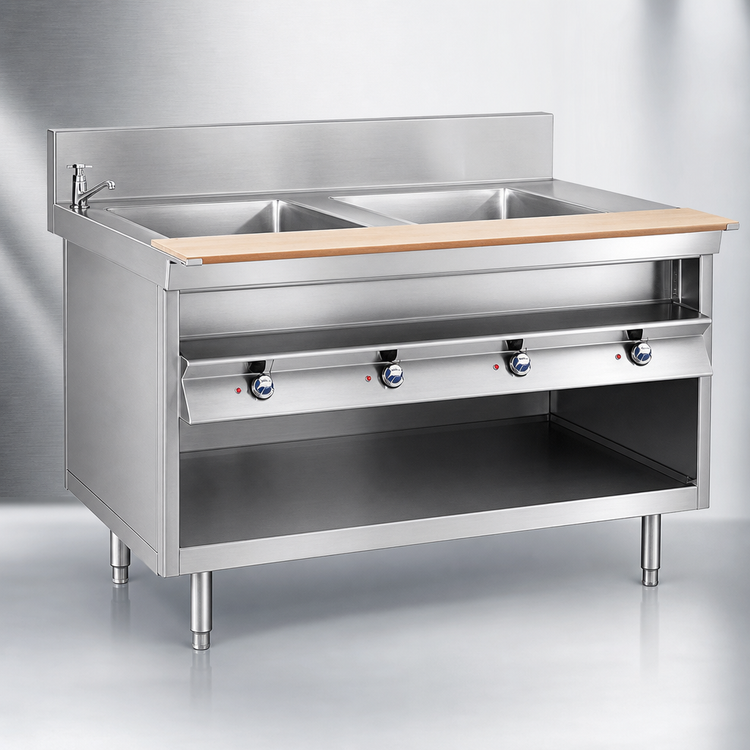 Product image #4 for 30-Inch x 28-Inch Electric Modular Hot Food Table with 2 Wet/Dry Wells and Open Cabinet Base