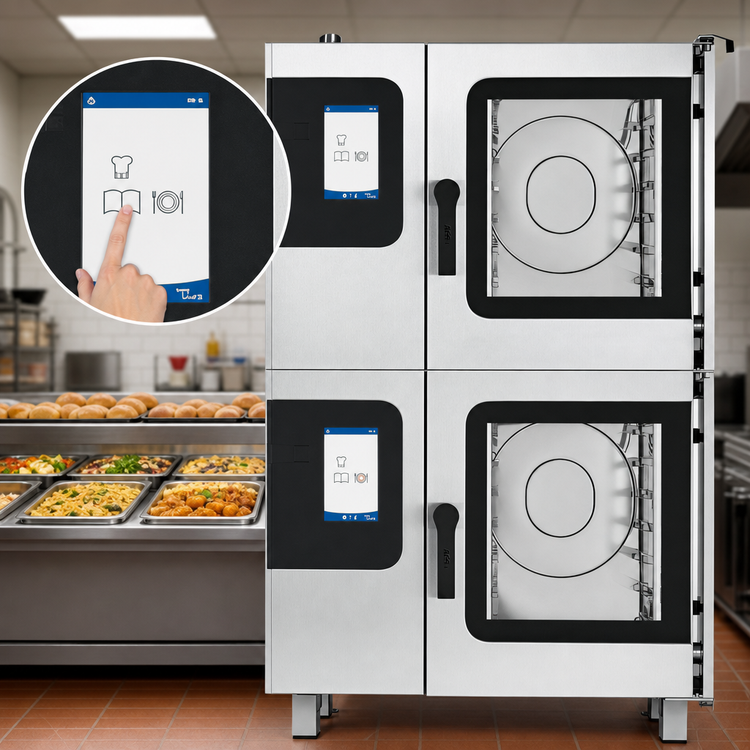 Product image #5 for Convotherm Maxx Pro K-12 School Package Double Stacked Full-Size Gas Combi Oven with 6-Pan and 10-Pan Capacity, Disappearing Doors, and easyTouch Control
