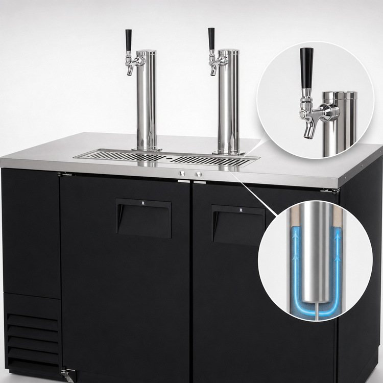 Product image #4 for Everest Refrigeration Two-Section Direct Draw Keg Refrigerator with Dual Stainless Steel Draft Towers, 17 Cu. Ft., 24-1/2 in. Deep
