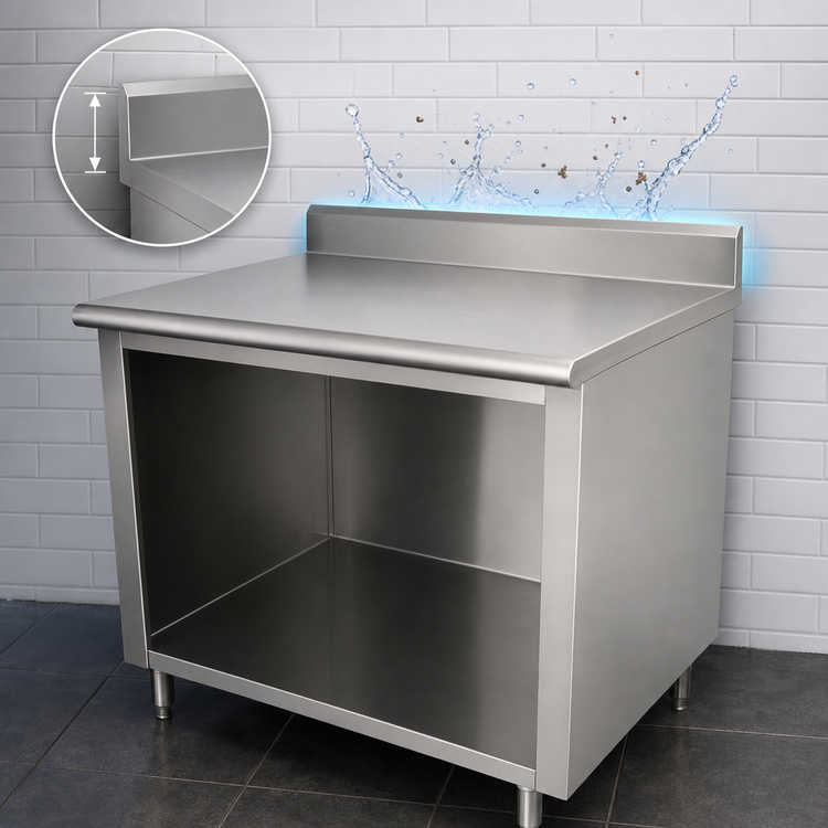 Product image #4 for Advance Tabco 60" x 24" Stainless Steel Work Table with Open Front Cabinet Base and 5" Backsplash